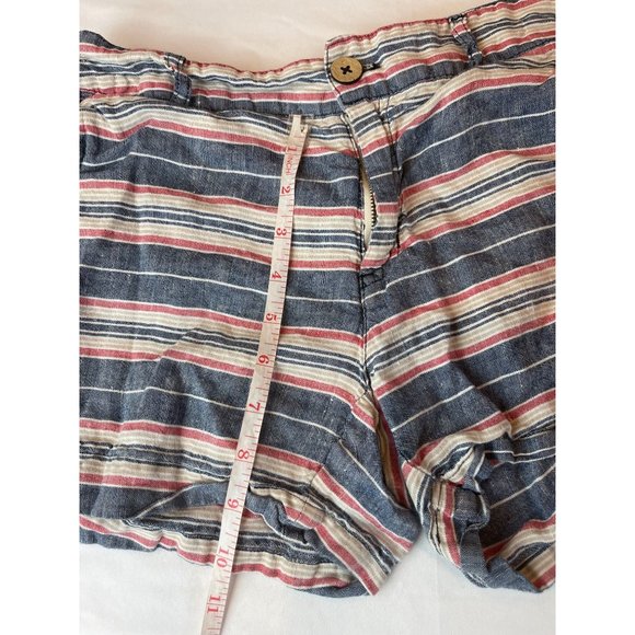 British Khaki Womens Striped Chino Shorts Low Rise 100% Leinen Blue White Size 4 - Picture 4 of 9